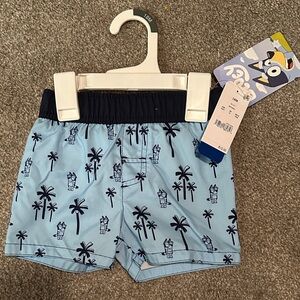 Blue Palm Tree Print Kids' Swim Shorts